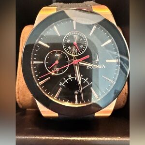 Bulova Milenia unisex watch. Black and red silicone strap. 41mm waterproof 100ft